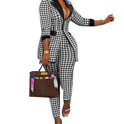 S-2XL Two Piece Sets Outfits Elegant Tweed Slim Long Trousers Short Coat Tops Lady Clothes Formal Business Office Work Suits