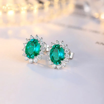 MUSHAN Jewelry Factory Classic Lab Grown Emerald Stud Earrings Simple and Everyday 2.2 Carat 925 Silver Earrings...