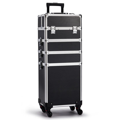 Hot Selling Professional Large 4-in-1 Rolling Makeup Case Eco-Friendly Aluminum Practical Lockable Train Extendable Portable