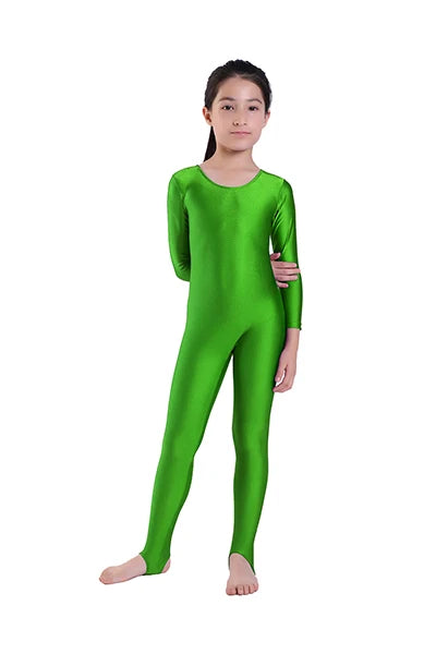 AOYLISEY Girls Dance Gymnastics Long Sleeve Unitard for Kids Jumpsuits Stirrup Show Stage Wear Zentai Childrens Unitards