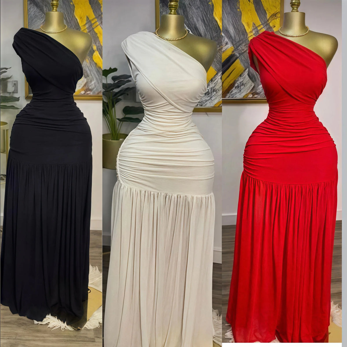 Guangzhou FTS 1688 Agent One-Stop Sourcing One Shoulder Ruched Split Maxi Evening Dress Wholesale 1688.com QC Consolidation