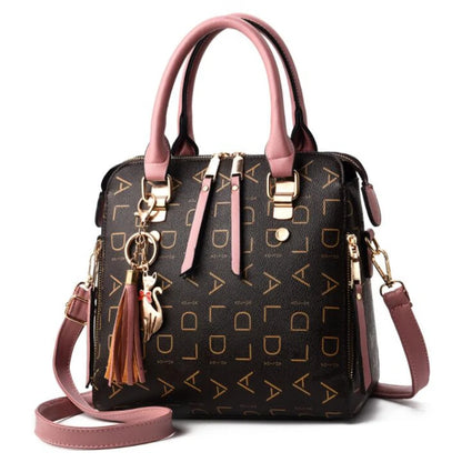 Fashion English Letter Handbag Women PU Leather Tassel Top-handle Bag Luxury Shoulder Bag Large Capacity Lady Tote...