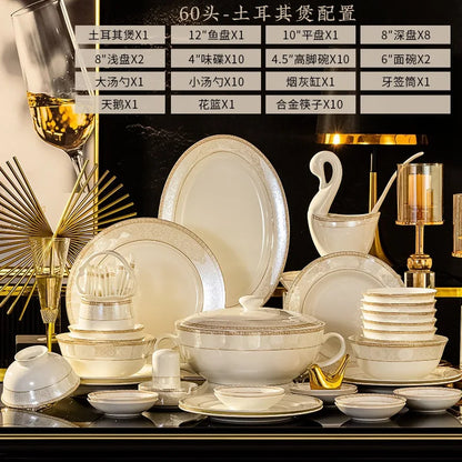 Christmas CeramicTableware 60Piece Set Equipped With Turkey Pot Fashion Xiaozi Series Ten Dining Simple Bone China...