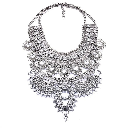 Indian Fashion Silver Plated Vintage Statement Large Necklace Women Boho Ethnic Maxi Big Collar Chunky Choker Necklace Jewelry