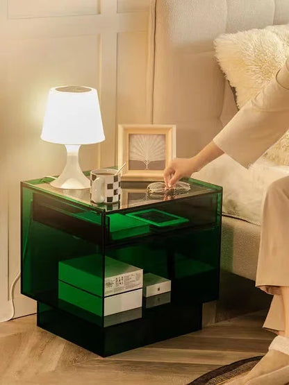 Customized Any Color Acrylic Bedside Table with Rechargeable LED Lamp 1 Drawer Modern Design for Bedroom Furniture & Hotel Use - Kimlud