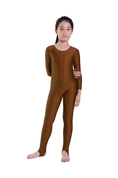 AOYLISEY Girls Dance Gymnastics Long Sleeve Unitard for Kids Jumpsuits Stirrup Show Stage Wear Zentai Childrens Unitards