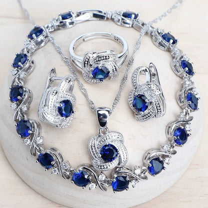 Blue Zirconia Women Jewelry Sets 925 Sterling Silver Wedding Bridal Costume Jewellery Earrings Rings Bracelets Pendant...