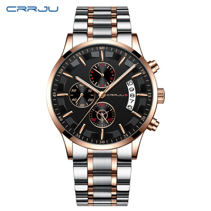 CRRJU 2261 Hot Sell Chinese Gents Quartz Watch clear Steel Strap Luminous Chronometer Calender Outdoor Hand Watch