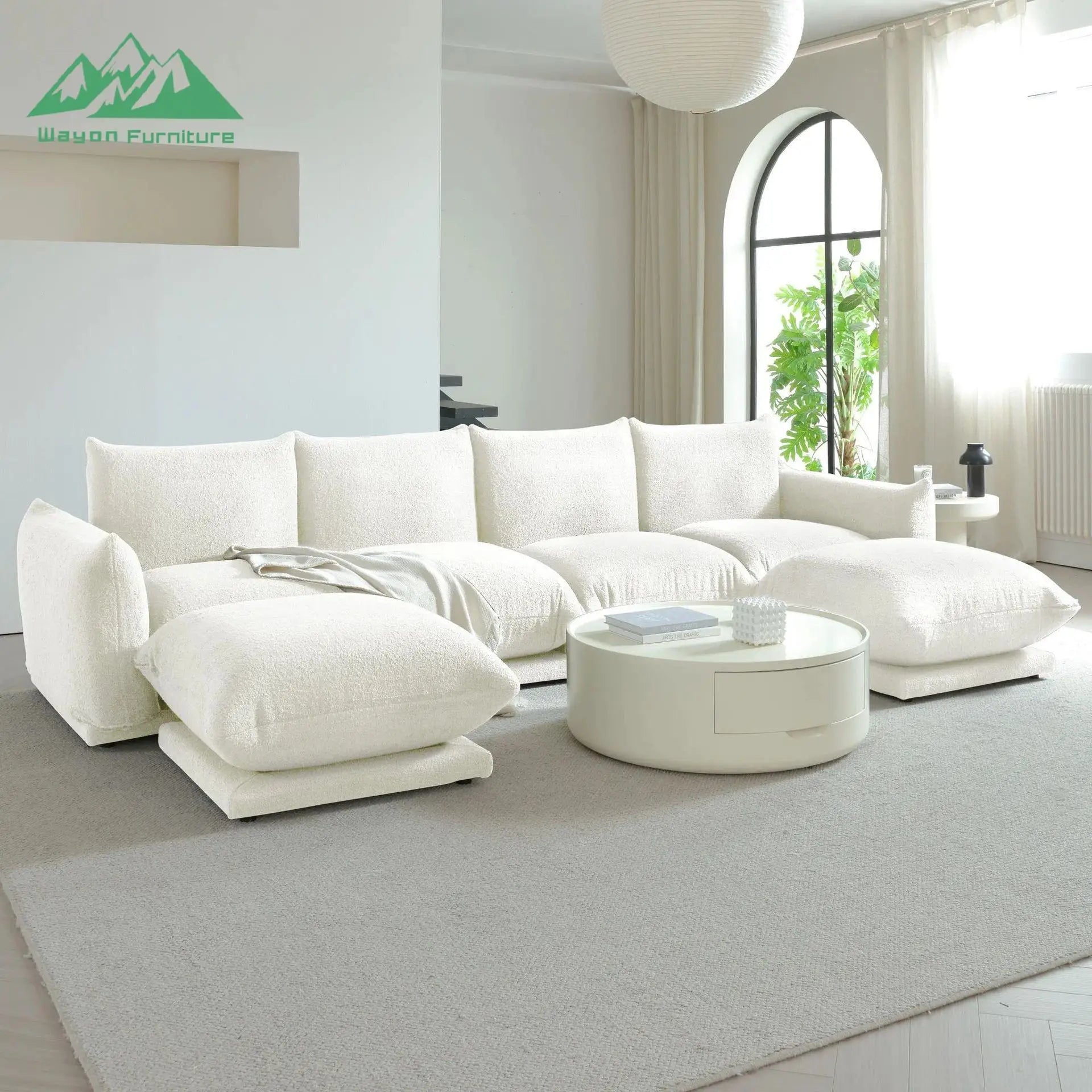 Wayon Convertible Sofa Bed Set Frameless Tufted L-Shape Flannel Modern Apartment Villa Living Room Furniture