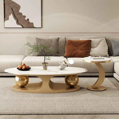 Luxury Modern Center Table Gold Stainless Steel Sintered Stone Top for Living Room Furniture Coffee Table for Home Use - Kimlud