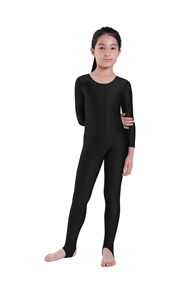 AOYLISEY Girls Dance Gymnastics Long Sleeve Unitard for Kids Jumpsuits Stirrup Show Stage Wear Zentai Childrens Unitards