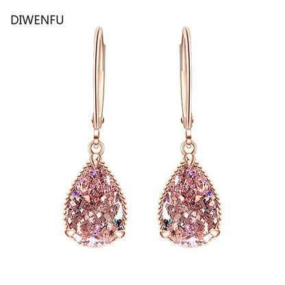 Natural Pink Quartz Drop Earrings for Women 18k Rose Gold Romantic Fashion Fine Jewelry Topaz Gemstone Bizuteria Luxury Earrings