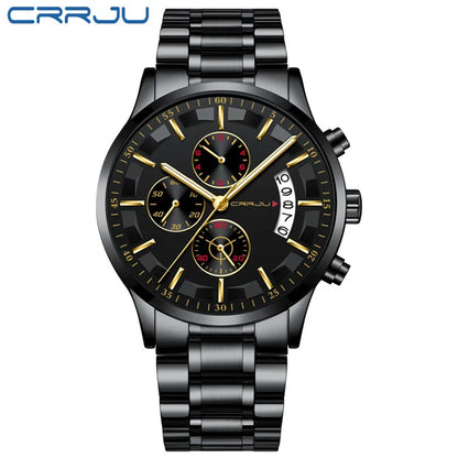 CRRJU 2261 Hot Sell Chinese Gents Quartz Watch clear Steel Strap Luminous Chronometer Calender Outdoor Hand Watch