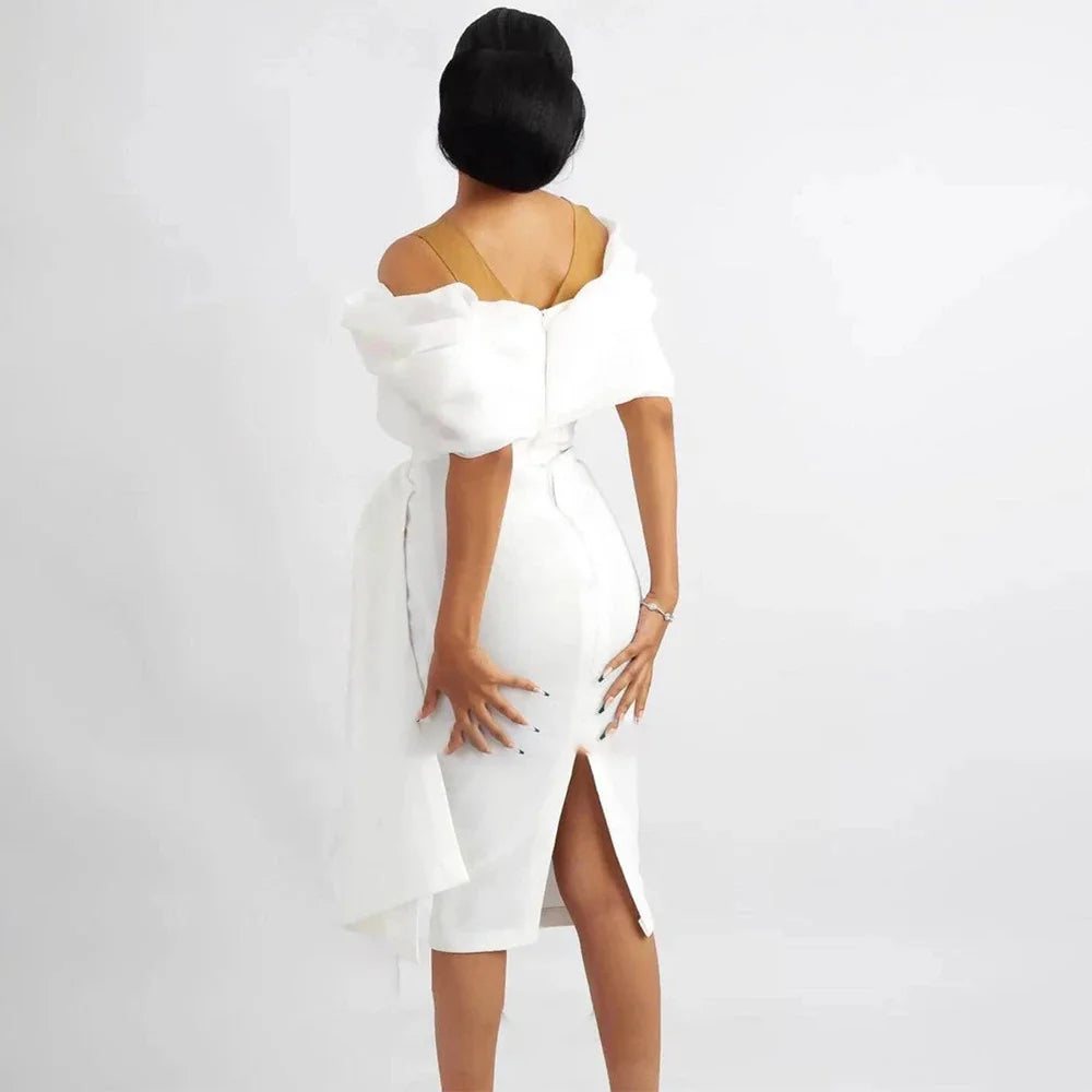 2026 New Reception Off Shoulder White Bridal Gowns Sheath Knee Length Vestidos De Novia Short Wedding Dresses MW658