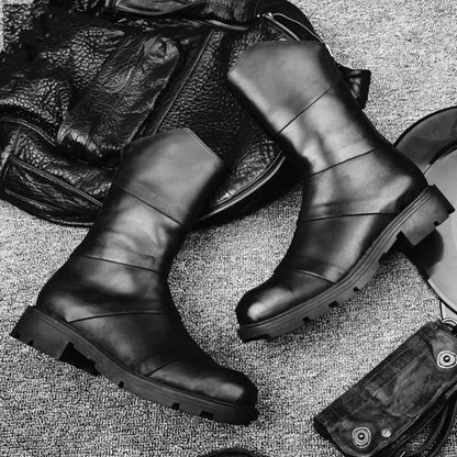 Punk Style Zipper Men Genuine Leather High-Top Sneakers Street Round Toe Winter Warm Platform Boots Black Motorcycle...