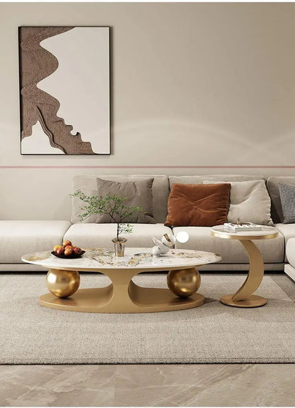 Italian High Gloss Rock Plate Oval Coffee Table Extendable Decorative for Home Outdoor Kitchen Hospital or Apartment Use - Kimlud