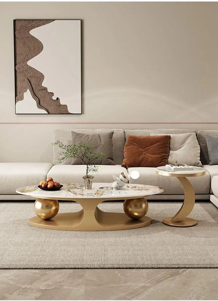 Italian High Gloss Rock Plate Oval Coffee Table Extendable Decorative for Home Outdoor Kitchen Hospital or Apartment Use - Kimlud