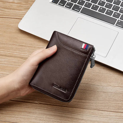 William POLO Genuine Leather Men Wallet With Card Holder Short Purse Zipper Wallets Casual Standard Wallets for Men