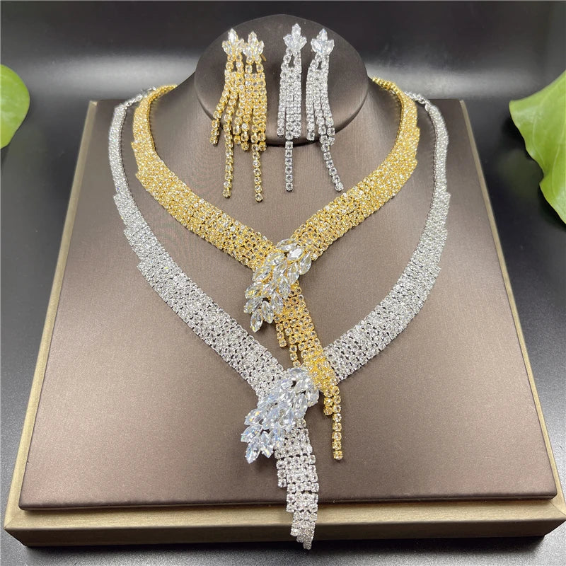 4 pcs Vintage Elegant Rhinestone Crystal Wedding Bridal Jewelry Set Europe Necklace Earring Bracelet Ring Costume...