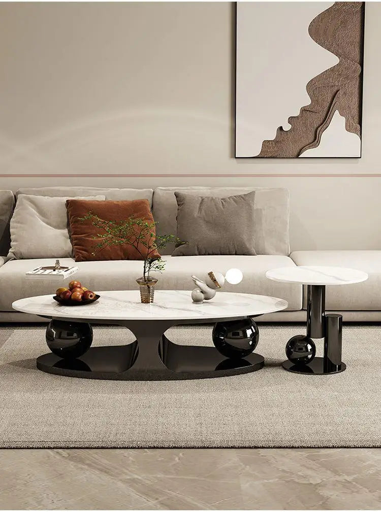 Italian High Gloss Rock Plate Oval Coffee Table Extendable Decorative for Home Outdoor Kitchen Hospital or Apartment Use - Kimlud