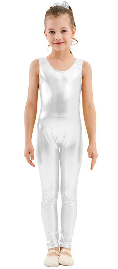 AOYLISEY Kids Tank Shiny Metallic Unitard Gymnastics Jumpsuits One-piece Full Body Leotards for Girls Boys Child CospalyZentai