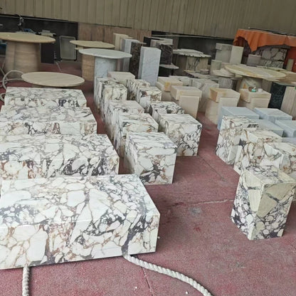 Stonekocc Luxury 100% Italy Calacatta Violet Marble Plinth Coffee Table Rectangle Base 40x40 30x30x50 100x60x30cm Home...