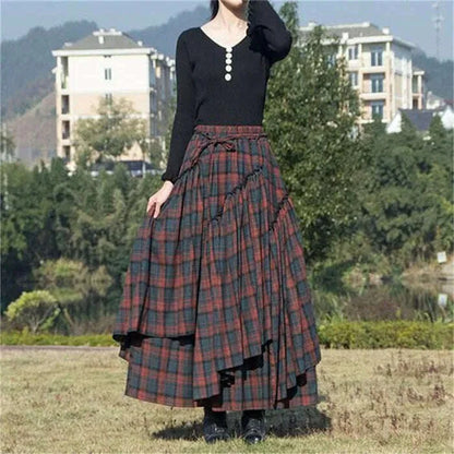 Women&#39;s Skirt 2022 Spring Autumn Winter New Plaid Skirts Elastic Waist A-Line Retro Elegant Swing Skirts Female Dance Clothes