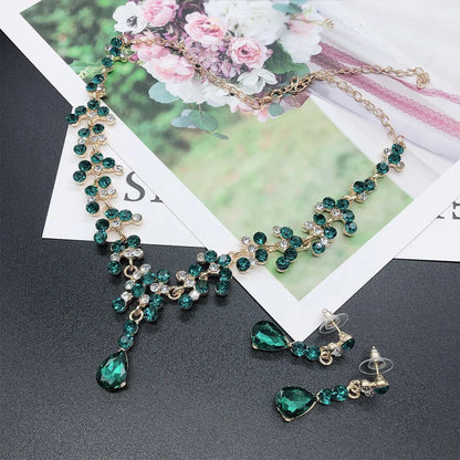 Fashion Crystal Bridal Wedding Jewelry Sets Women Gold Color Rhinestone Necklace Long Earrings Set Dress Accessories Bridesmaids
