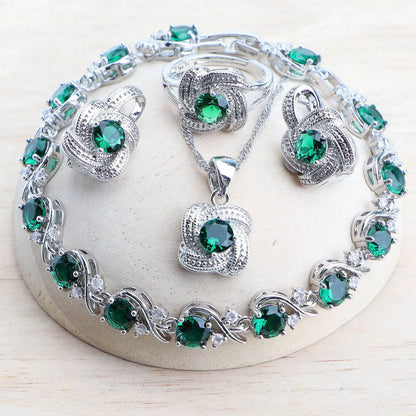 Blue Zirconia Women Jewelry Sets 925 Sterling Silver Wedding Bridal Costume Jewellery Earrings Rings Bracelets Pendant...