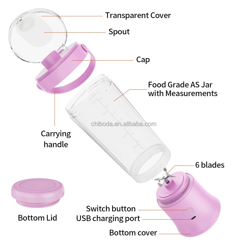 NEW Design 500ml Fresh Fruit Personal Wireless USB Portable Juicer Cup Rechargeable Mini Blender Mixer Home Gym Office Travel