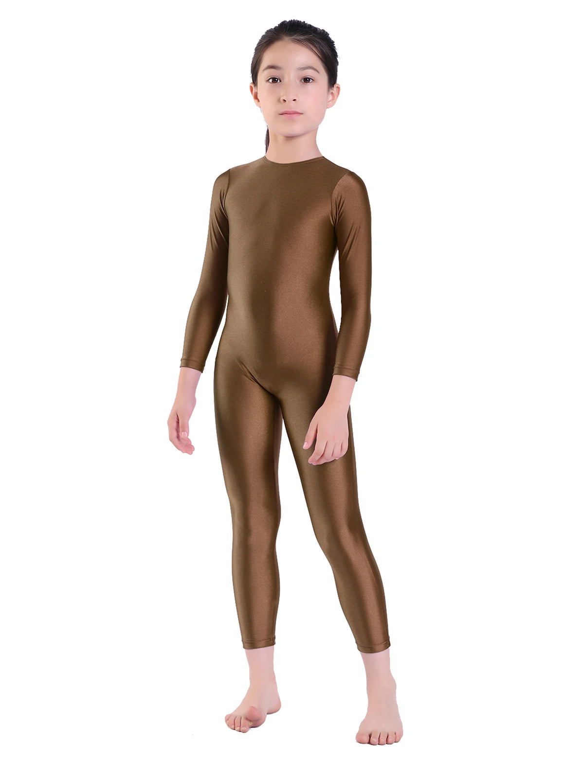 AOYLISEY Girls Black Long Sleeve Unitard Boys Gymnast Bodysuit Spandex Full Body Kids Jumpsuit Scoop Neck Dance Costumes