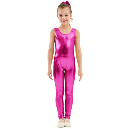 AOYLISEY Kids Tank Shiny Metallic Unitard Gymnastics Jumpsuits One-piece Full Body Leotards for Girls Boys Child CospalyZentai