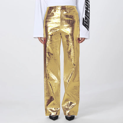 Autumn Women Clothing PU Fashion Disco Club Outfit High Waist Straight Women's Leather Pants