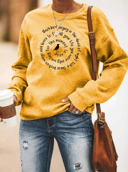 Women Casual Sweatshirt Blackbird Singing In The Dead of Night Crewneck Sweatshirts  Music Fans Gift Women Vintage Hoodies