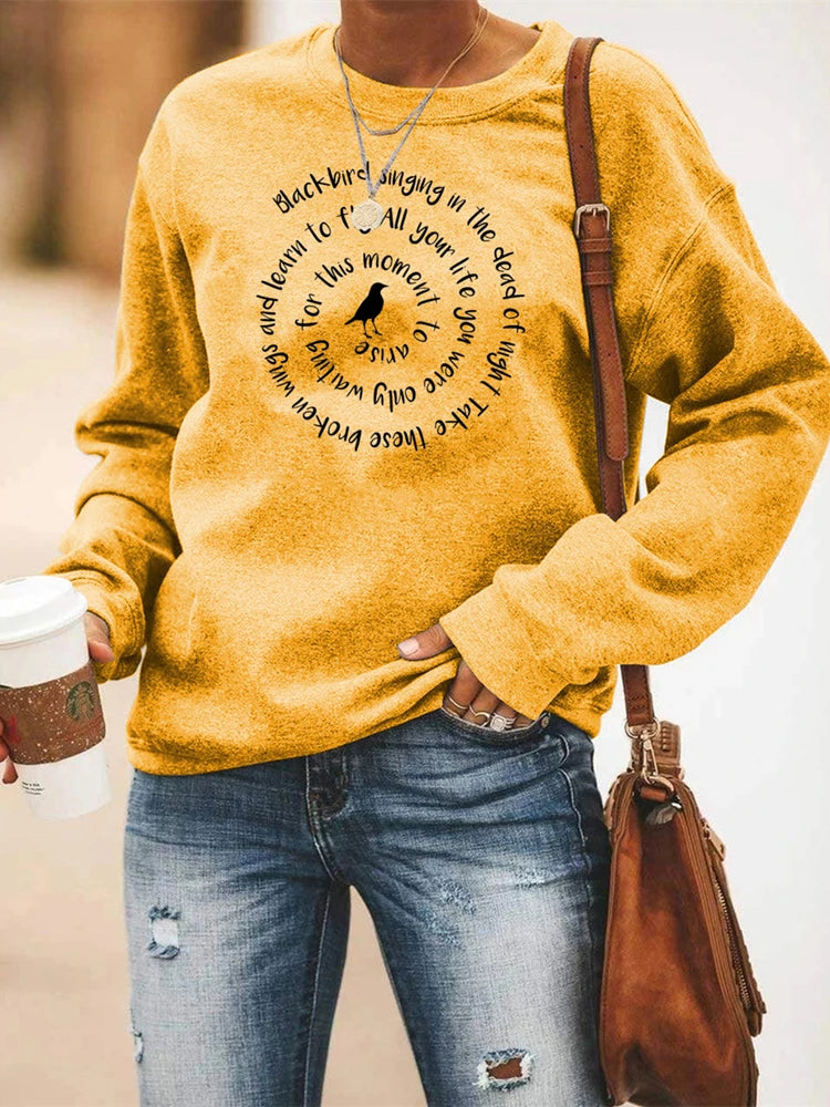 Women Casual Sweatshirt Blackbird Singing In The Dead of Night Crewneck Sweatshirts  Music Fans Gift Women Vintage Hoodies