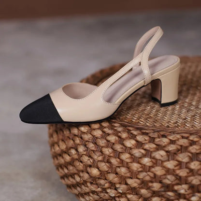 LeShion Of Chanmeb 33-43 Women Luxury Brand Designer Shoes Woman High Heeled Genuine Leather Slingbacks Beige Nude Pumps Classic - Kimlud