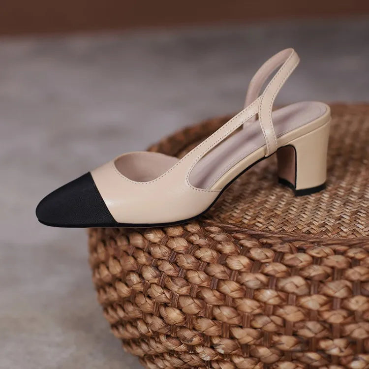 LeShion Of Chanmeb 33-43 Women Luxury Brand Designer Shoes Woman High Heeled Genuine Leather Slingbacks Beige Nude Pumps Classic - Kimlud