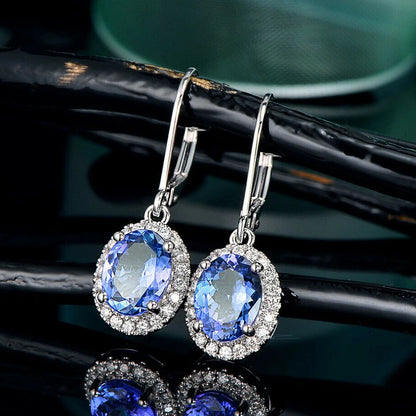 Huitan Luxury Women Drop Earrings Oval Blue CZ Noble Lady's Accessories Party Elegant Female Earrings Daily Wear Fashion...