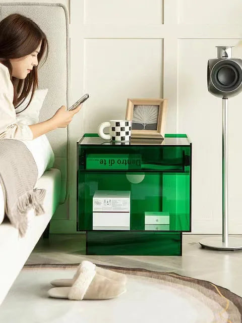 Customized Any Color Acrylic Bedside Table with Rechargeable LED Lamp 1 Drawer Modern Design for Bedroom Furniture & Hotel Use - Kimlud