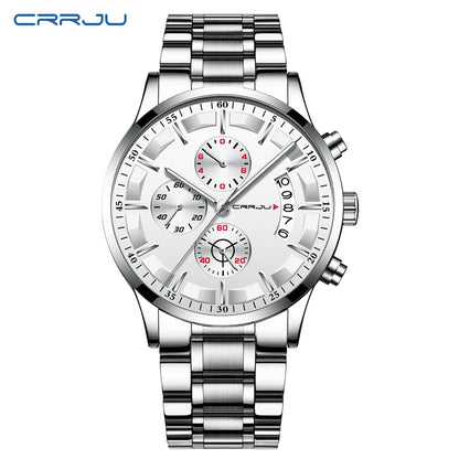 CRRJU 2261 Hot Sell Chinese Gents Quartz Watch clear Steel Strap Luminous Chronometer Calender Outdoor Hand Watch