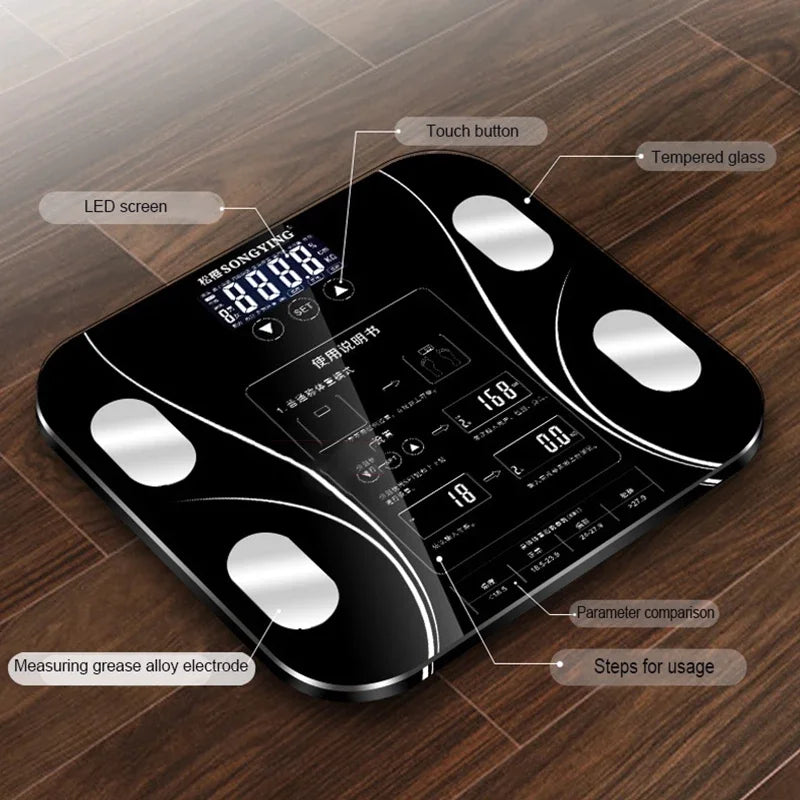 Smart Body Fat Scale Electronic Weight Scale Body Bluetooth Connection App Composition Analyzer LED Digital Bathroom Floor Scale - Kimlud