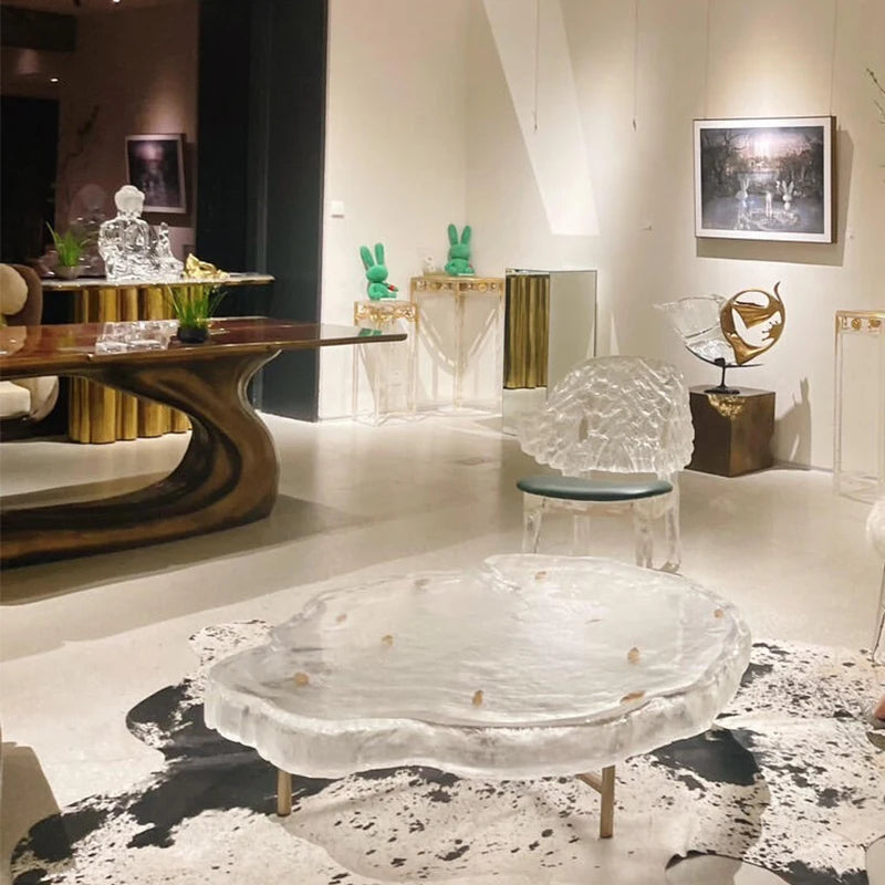 Modern Asymmetrical Transparent Coffee Table Creative Design for Luxury Tea Table Panel Small Apartment Living Room...