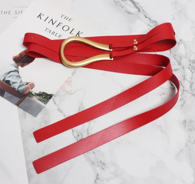 NEW Genuine Leather double Belts Luxury Metal U Buckle belt women girls retro vintage large belt for coat jeans black white