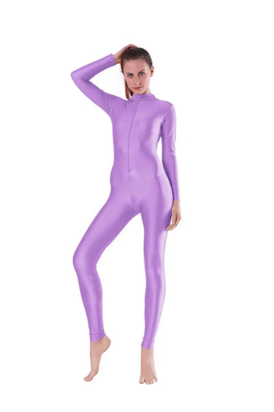 Aoylisey Women Long Sleeve Mock Neck Unitard Front Zip V-Neck Ballet Jumpsuit Dancewear Gymnastics Zentai Halloween Costume