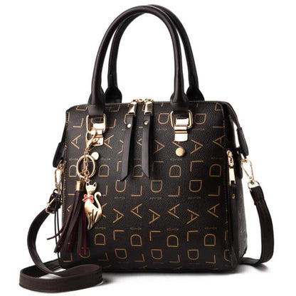 Fashion English Letter Handbag Women PU Leather Tassel Top-handle Bag Luxury Shoulder Bag Large Capacity Lady Tote...