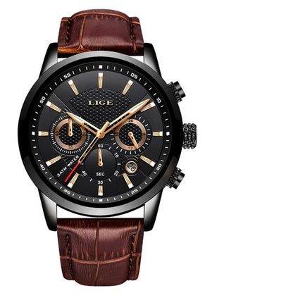 For LIGE 9866 New Men's Fashion Sport Quartz Watch Waterproof Business Dial Pointer Brand Leather Strap Alloy Relogio Masculino