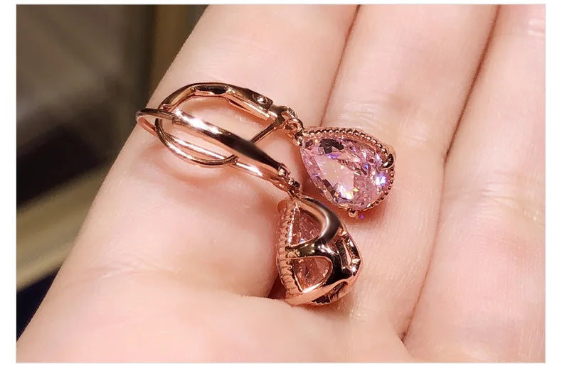 Natural Pink Quartz Drop Earrings for Women 18k Rose Gold Romantic Fashion Fine Jewelry Topaz Gemstone Bizuteria Luxury Earrings