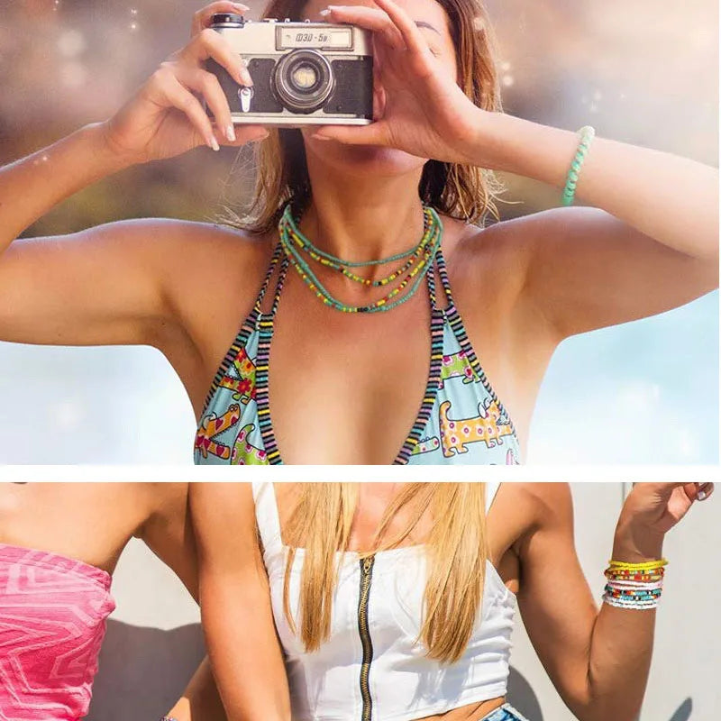 2 Pcs Sexy Summer Waist Bead Chains African Belly Beads Colorful Beach Bikini Body Belly Chain Elastic Jewelry for Women Girls - Kimlud