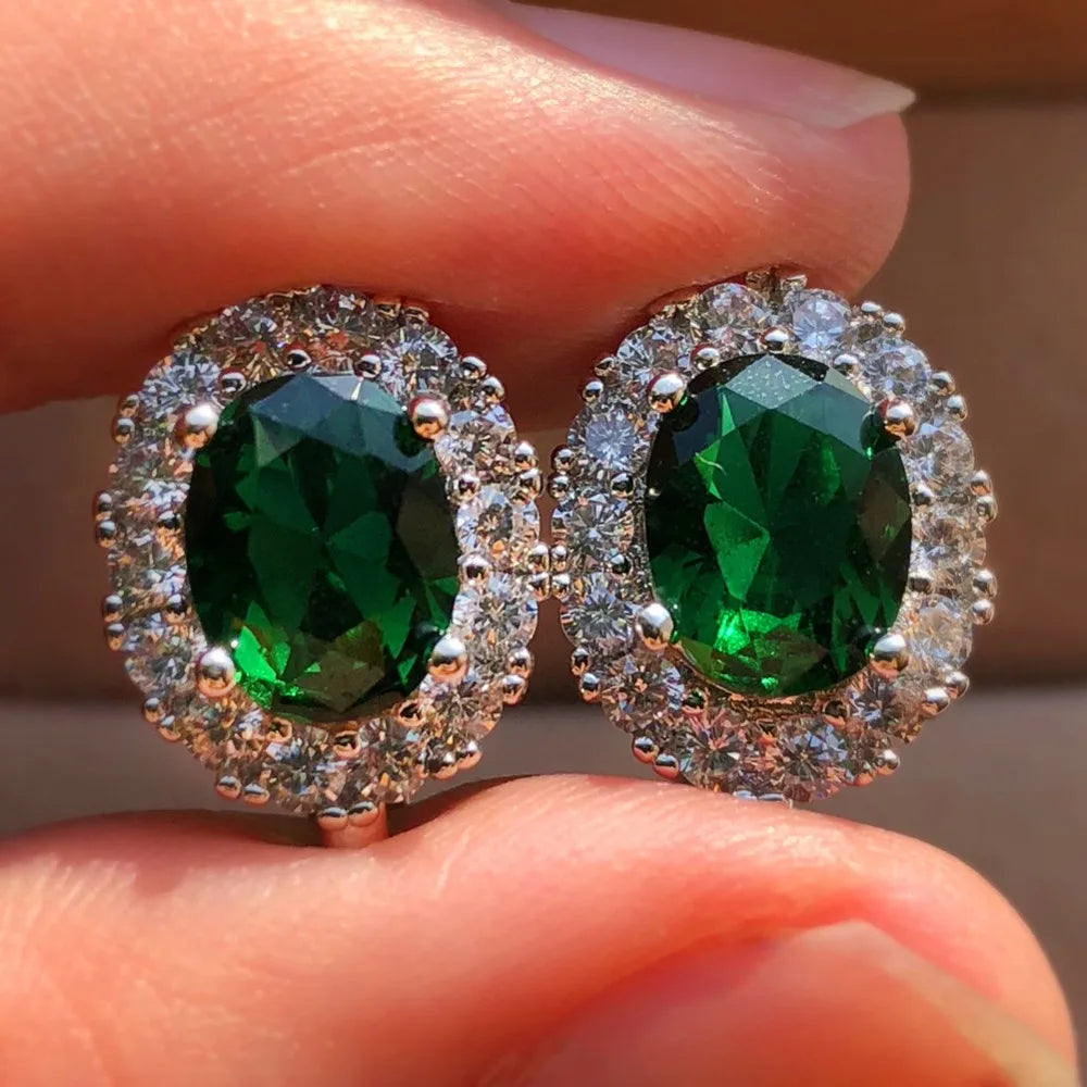 Huitan Simple And Classic Brilliant Oval Cubic Zircon Stud Earrings For Women Engagement Wedding Jewelry Elegant Female...