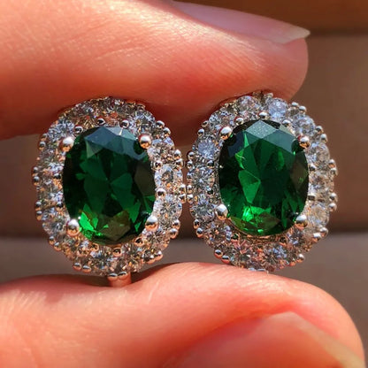 Huitan Simple And Classic Brilliant Oval Cubic Zircon Stud Earrings For Women Engagement Wedding Jewelry Elegant Female...